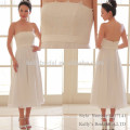 Simple blanco claro emboridery backless tobillo de longitud vestido de novia de falda corta vestido de novia